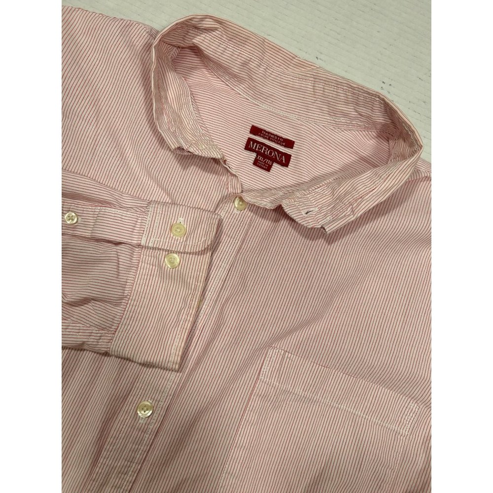 Merona Mens Button Down Red and‎ White Stripe Long Sleeve Size XXL
